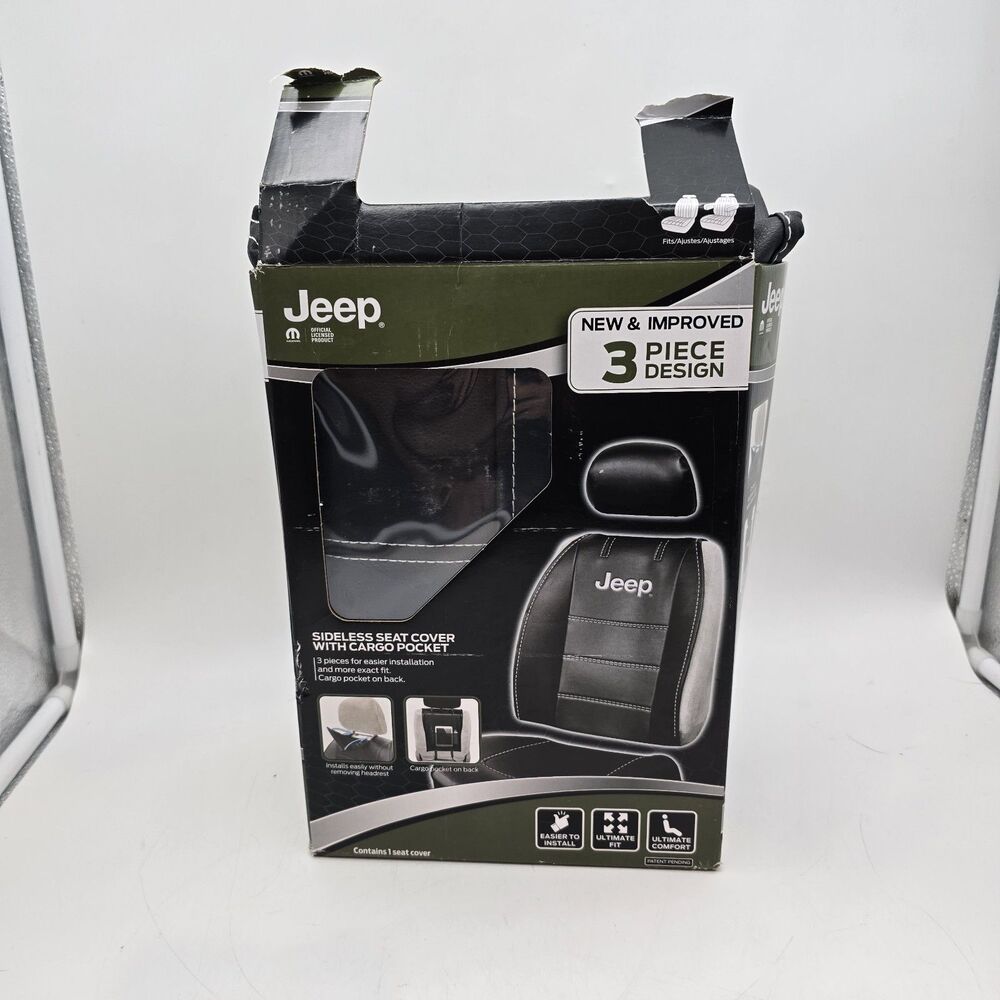 Jeep Logo Contrast Stitchin Deluxe 3 Piece Sideless Synthetic Leather Seat Cover